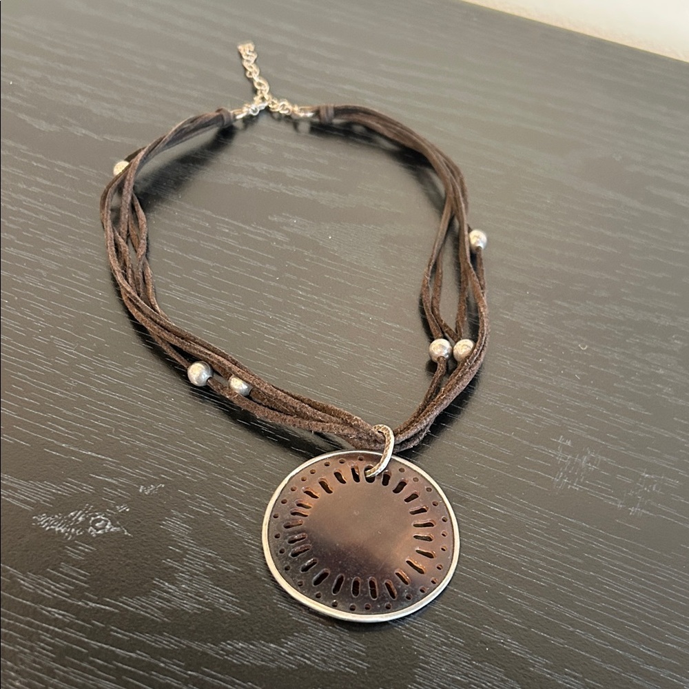 Silpada Brown Multi-Strand Cord Necklace with Round Pendant